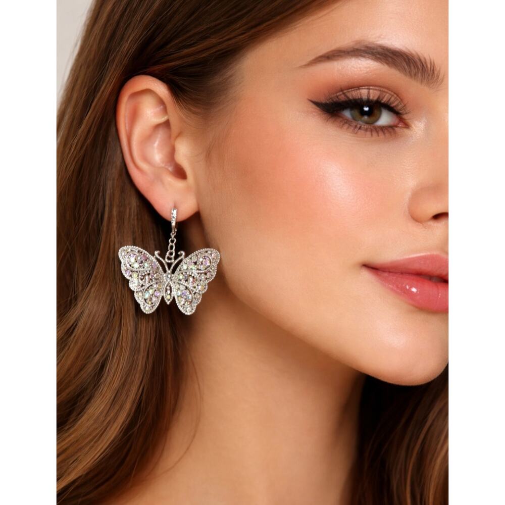 Pomina Silver Stone Butterfly Earrings New